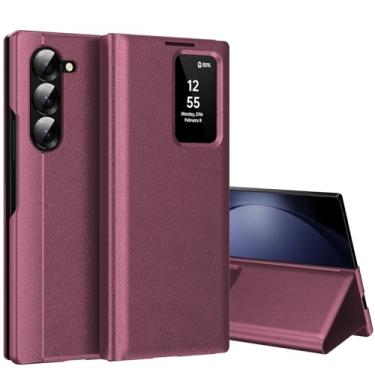 Imagem de Capa para Samsung Galaxy Z Fold 5 com tela pequena inteligente, capa carteira S-View, para Samsung Fold 5, capa de janela inteligente, capa protetora de couro flip inteligente para Samsung Z Fold5