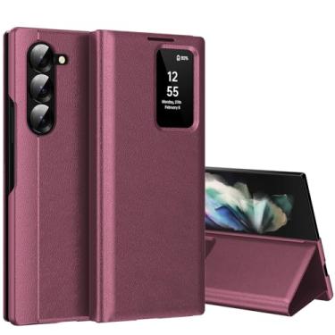 Imagem de Capa para Samsung Galaxy Z Fold 3 com tela pequena inteligente, capa carteira S-View, para Samsung Fold 3, capa de janela inteligente, capa protetora de couro flip inteligente para Samsung Z Fold3