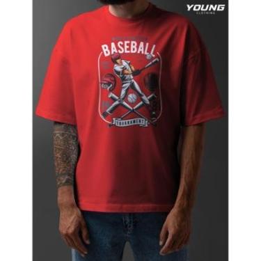 Imagem de Camiseta Oversized Baseball Streetwear Algodao Unissex Vermelho-Masculino