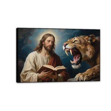 Imagem de Arte de parede em tela Jesus e Cordeiro, Leão de Judá, pôster Cristo Religioso, Jesus Cristão Rei Leão, Impressão de Pôster Pintura Religiosa, Arte de Igreja, Decoração de Parede Imagens 75 x 50 cm