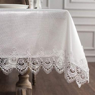Imagem de ARTABLE Toalhas de mesa de renda com borda de macramê requintada bordada cozinha festiva toalha de mesa de tecido (off-white-13, 139 x 213 cm)