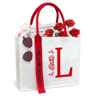 Imagem de OECTVD Sacola de lona com fita inicial personalizada, presente para sua esposa, mãe, amiga, aniversários, casamentos, G, 13.7 x 11.8 x 4.7 inch
