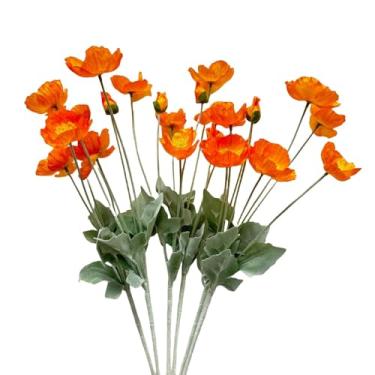 Imagem de Urier Flores de papoulas artificiais, flores artificiais de ranúnculo, flores de seda com hastes, hastes de flores artificiais para casamento, festa, jardim, decoração interna, arranjos de flores para