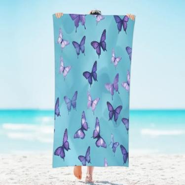 Imagem de KOBLEN Toalha de praia borboletas - para mulheres e meninas, toalha de microfibra leve à prova de areia de secagem rápida, 78 x 154 cm, adequada para piscina e ioga toalha de banho