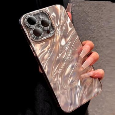Imagem de Capa de celular luxuosa com revestimento 3D de ondulações d'água para iPhone 15, 14 Pro Max, 13, 12 e 11, com glitter, lente de câmera, capa rígida protetora à prova de choque, rosa, para iPhone 12