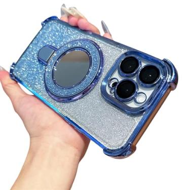 Imagem de Suporte de espelho com glitter e armadura magnética de luxo, capa protetora com revestimento de para-choque (para iPad Pro 13 (2024)/Azul)
