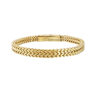 Imagem de Geoffrey Beene Pulseira masculina de aço inoxidável com corrente de dois fios, fecho de caixa, 8"Inches Length, Aço inoxidável, Sem Pedra Preciosa