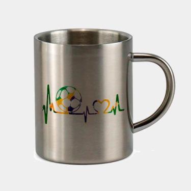 Imagem de Caneca de Inox Premium Prateada 400ml CORACAO BATIMENTOS BOLA BRASIL -