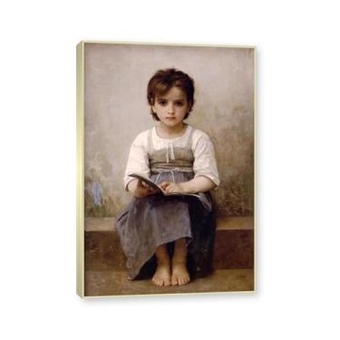 Imagem de NHLDZYH Moldura dourada champanhe. Impressões de arte William Adolphe Bouguereau - Pintura de retrato - (A lição difícil) - Pôster temático de mitologia grega - Pôster de decoração de parede vintage