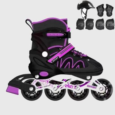 Imagem de Patins Roller Infantil Menina Ajustável Criança Inline Menino De 4 Rod
