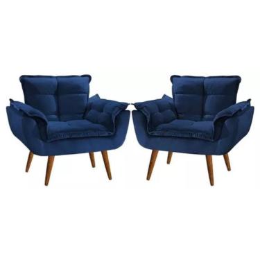 Imagem de 2 Poltronas Opala Decorativa Reforçada Suede Azul Marinho