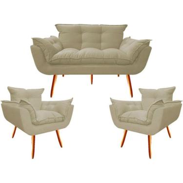 Imagem de 2 Poltronas e Namoradeira Opala Decorativa Reforçada Suede
