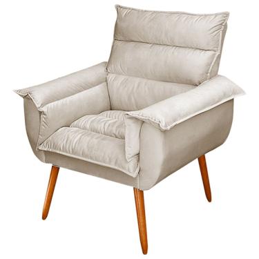 Imagem de Poltrona Decorativa Moderna Sala de Estar e Recepção Monza Pés Palito Suede Bege - Abmaza