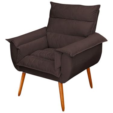 Imagem de Poltrona Decorativa Moderna Sala de Estar e Recepção Monza Pés Palito Suede Marrom - Abmaza