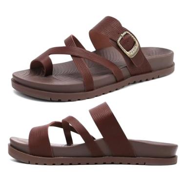 Imagem de KuaiLu Sandálias ortopédicas femininas com almofada de suporte de arco confortável tapete de ioga slides moda verão praia sandálias planas ajustáveis bico aberto viagem ao ar livre fascite plantar