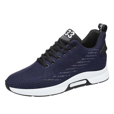 Imagem de FRTUBOP Tênis masculino de elevador 5 cm mais alto invisível para elevação de altura, sapatos casuais de elevador, cadarço e esportivos, Azul, 9