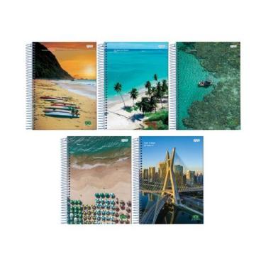 Imagem de Kit 5 Caderno Espiral 1/4 Capa Flexível 96F Brasilidade Jandaia