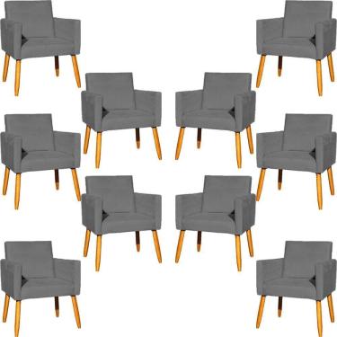 Imagem de Kit 10 Poltronas Decorativa Para Sala Nina Suede Cores Pé Palito 30cm Castanho - Cinza, Suede