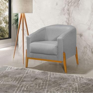 Imagem de Poltrona Living Base Em Madeira Maciça Flórida Linho Cinza - Cinza