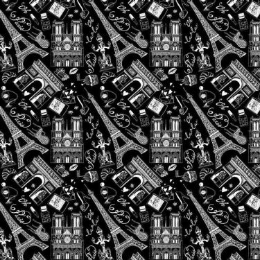 Imagem de Papel De Parede Preto E Desenhos Paris Branco Autocolante