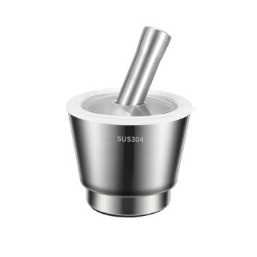 Imagem de Tigela Moedora Triturador de aço inoxidável 304, fabricante de alho manual doméstico, jarra de moagem manual, tigela e conjunto de pilão Moedor Triturador(Pequeno)