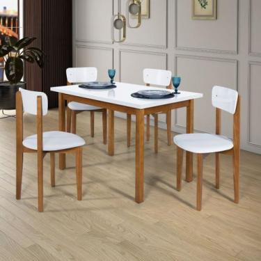 Imagem de Mesa Cadeiras 120cm MDF Pinus Estofado Uso Diário Especial - Ravilar, 