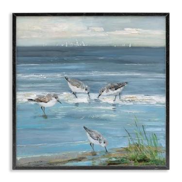 Imagem de Stupell Industries Design de arte giclée emoldurado em preto relaxado Sandpipers on Shore por Sally Swatland, 61 x 61 cm