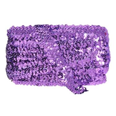 Imagem de Mandala Crafts Acabamento de fita elástica de lantejoulas - Acabamento elástico de lantejoulas lavanda de 2,5 cm para costura - Faixa de lantejoulas elásticas metálicas de 10 metros de tecido