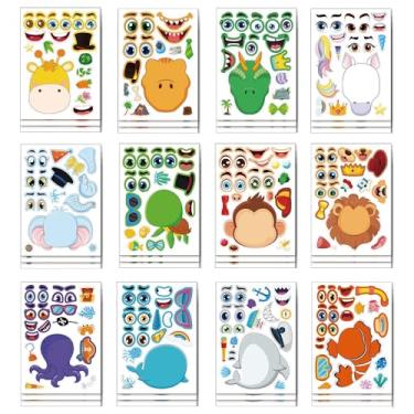 Imagem de 36 peças de adesivos faça um rosto para crianças, faça seu próprio animal com peixe, dinossauro, unicórnio, safári, animais, artesanato infantil, lembrancinhas de festa, sacolas de presentes (animais)