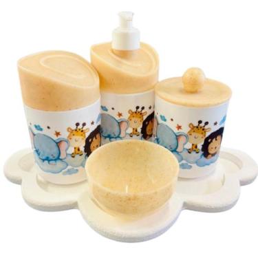 Imagem de Kit Higiene Bebê Safari Hora Do Sono C/bandeja MDF - Dóia Kids, Nuvem 