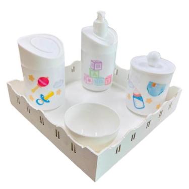Imagem de Kit Higiene Baby Menino e Menino c/bandeja em MDF - Dóia Kids, Quadrad