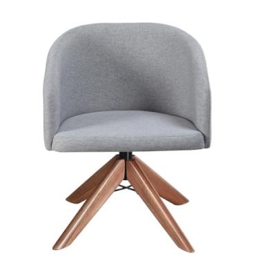 Imagem de Poltrona Estofada com Base Giratória em Madeira Maciça – Zara Exclusiva Linho Cinza