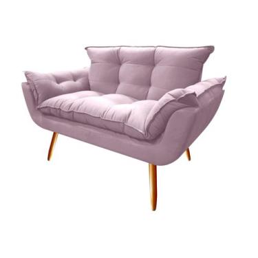 Imagem de Namoradeira Decorativa Opala Suede Rose 2 Lugares Pés Madeira Ms Decor