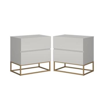 Imagem de 2x Mesa de Cabeceira Criado Max Mudo Com Pés Ferro Para Cama Ideal Aba