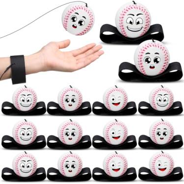 Imagem de Halloscume 12 Pcs Wrist Return Balls Baseball on a String Face Baseball Party Favors Return Sport Balls with Elastic Strap Wrist Exercise for Adults for Fun Outdoor Activity Sports Team Gifts
