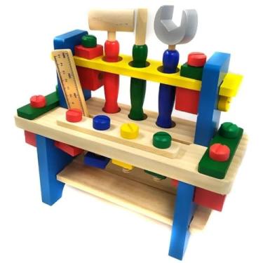 Imagem de Bancada Infantil com Ferramentas de Madeira – Brinquedo Educativo Montessori para Montar e Desmontar – Coordenação Motora e Criatividade para Crianças 3+