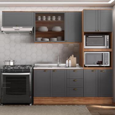 Imagem de Cozinha Completa Milla Plus Armário e Balcão Nog/Cinza Carraro