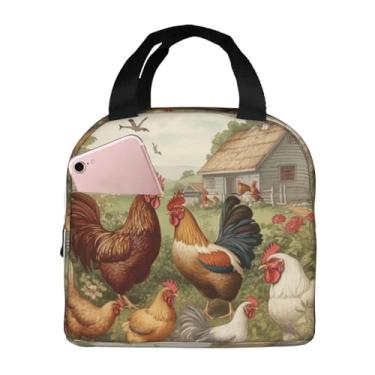 Imagem de Klutp Lancheira térmica feminina Chickens And Farm, reutilizável, elegante, lancheira simples, portátil, lancheira para adultos, preta