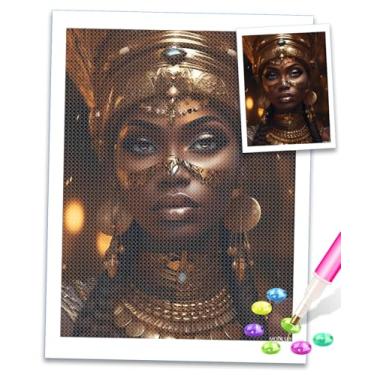 Imagem de MOER SKY DIY A Honorável Mulher Africana Pintura Diamante Pintura Africana por Números para Adultos Kits de Arte de Diamante Redondo Completo para Decoração de Quarto e Decoração de Sala de Estar 30 x