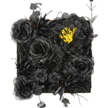 Imagem de 35 peças de flores falsas de Halloween preto gótico preto haste de eucalipto rosa flores de seda para noivas gótico casamento buquê festa decoração de casa DIY centros de mesa decoração de hotel