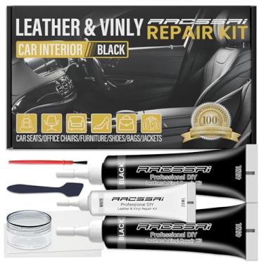 Imagem de Kit de reparo de couro preto para interior de carro, kit de reparo de vinil para assentos de carro, sofá, barco, sofá e bolsa, corrige arranhões e rasgos em couro artificial, falso, genuíno, fácil