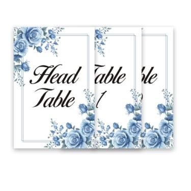 Imagem de PH PandaHall 26 Números De Mesa, 5,9 X 3,9 Pol., Cartões Com Flores Azuis 1 A 25 Cabeça Florais Para Decoração Festa Casamento, Recepção E Aniversário