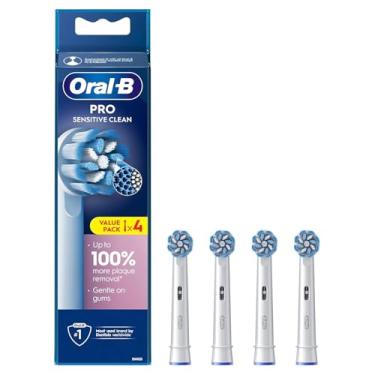 Imagem de Oral-B Cabeça de escova de dentes elétrica Pro Sensitive Clean, cerdas em forma de X e extra macias para escovação suave e remoção de placa, pacote com 4 cabeças de escova de dentes, branco