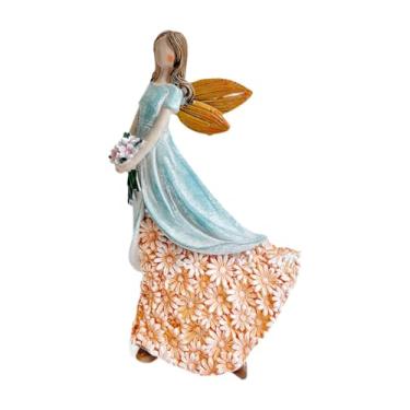 Imagem de Fenteer Estatueta de anjo, estátua, lindo presente de inauguração, coleção de enfeites decorativos, paisagem, resina, asas de anjo, escultura, mini, Laranja Azul
