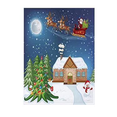 Imagem de Cobertor de flanela de Natal, cenário clássico de Natal Papai Noel entregando presentes Rudolf a rena do nariz vermelho, adequado para casa, escritório, casamento, presente, ao ar livre, acampamento,