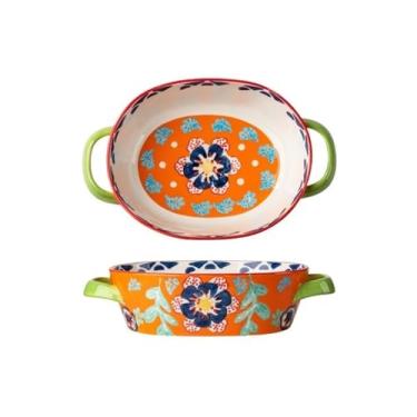 Imagem de Assadeira Utensílios de mesa criativos em cerâmica, cor underglaze, resistente a altas temperaturas, assadeira, prato de jantar, orelha dupla, prato de sopa, frutas, uso doméstico Assadeiras(Orange)
