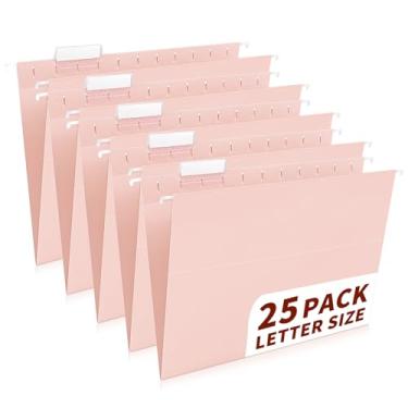 Imagem de Pacote com 25 pastas de arquivo rosa, tamanho carta (21,6 cm x 28 cm) com abas de corte 1/5, 35 cartões de etiquetas transparentes e 50 etiquetas adesivas para organização de casa e escritório
