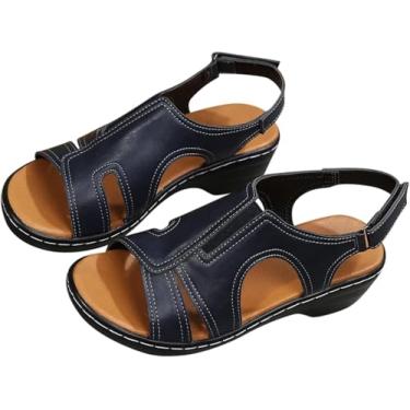 Imagem de Sandálias De Cunha Para Mulheres Sandálias Femininas Elegantes Sandálias Planas Para Mulheres Novas Sandálias Ortopédicas Confortáveis Para Mulheres, Sandálias Ort, Blue, US9/EU41