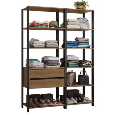 Imagem de Guarda-roupa Closet Modulado Valencia 2 Gavetas 9 Prateleiras 129cm Rustic/preto Madesa