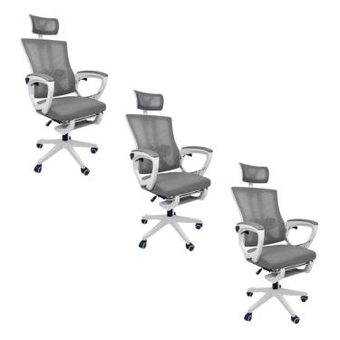 Imagem de Kit 3 Cadeiras de Escritório Presidente Executiva Oficial Paris Cinza